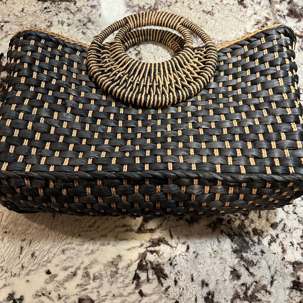 Zara Black and Tan Woven Tote